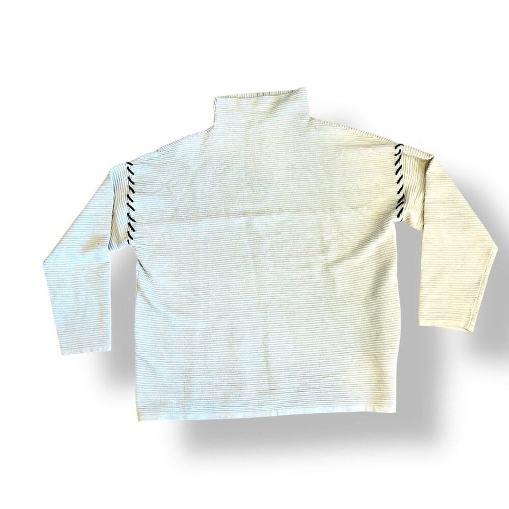 Tahari Women’s Sweater‎ XL Beige Ribbed Turtleneck Pullover Black Stitch Detail